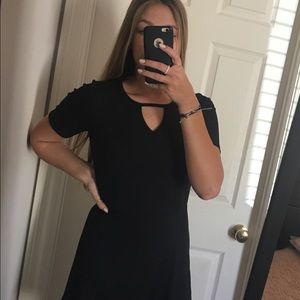 black ribbed mini dress